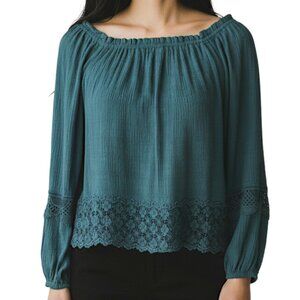 Mason & Belle Women's Teal Embroidered Lace Trim Blouse  Size XS